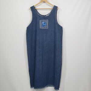 Vintage Sunshine Apparel  Sleeveless Denim Dress Embroidered Floral Applique 3X